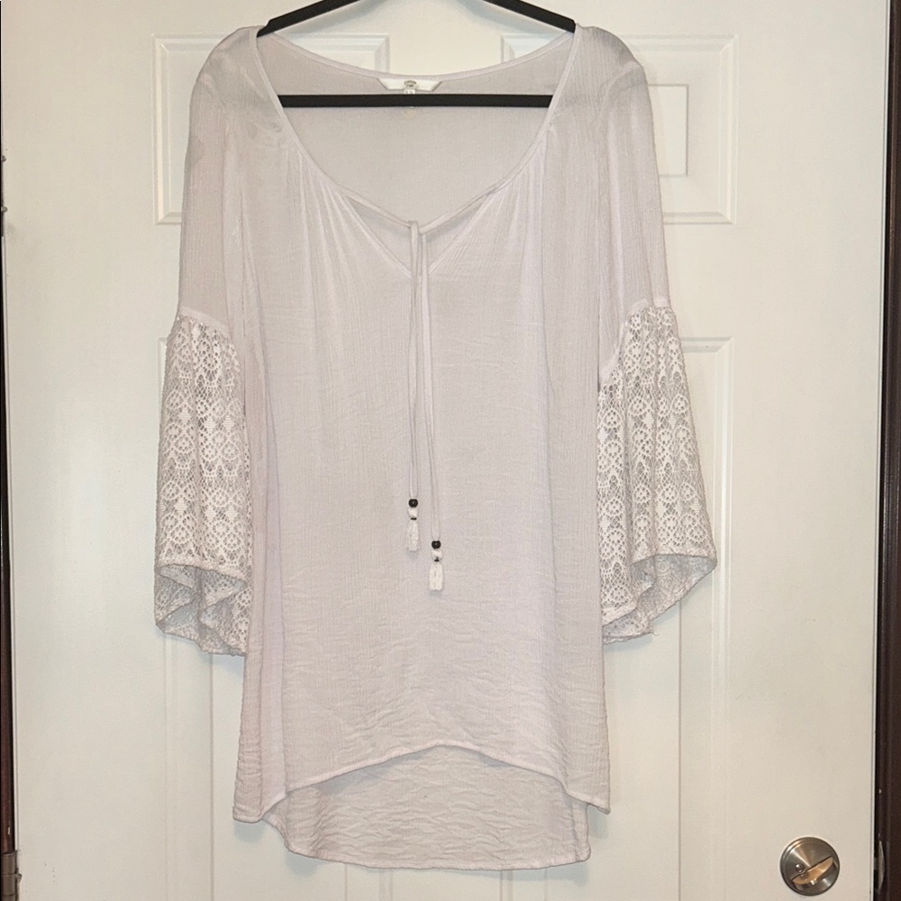 Peasant Tunic Top Swim Coverup Women’s M White Lace Bell Sleeves Resort Boho